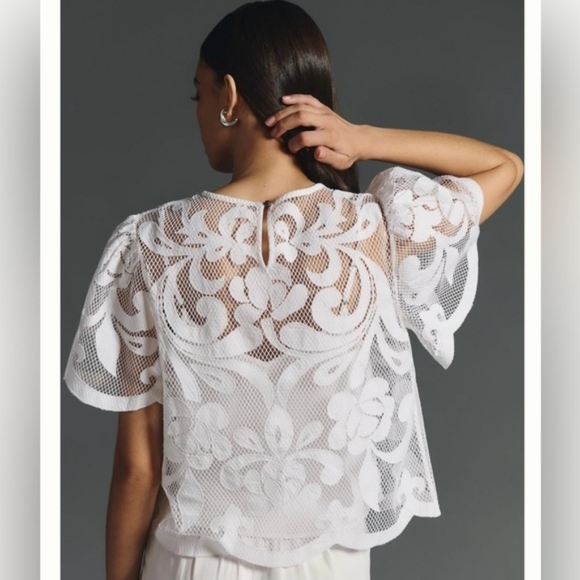 💘 NWOT Anthropologie Cutwork Lace Top - Picture 3 of 8